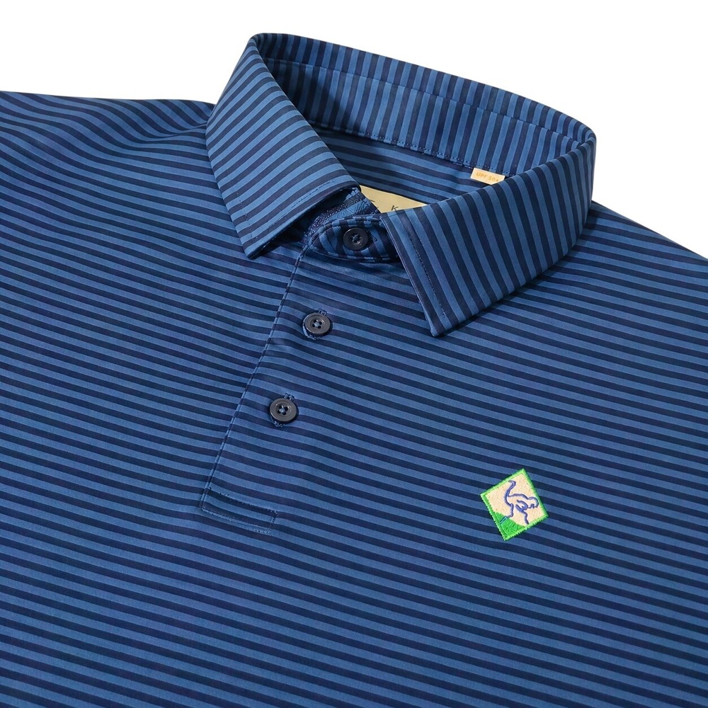 KJUS Men Lee Stripe Polo UPF 30 PERFORMANCE Mens XL Blue S/S Golf Shirt Stretch